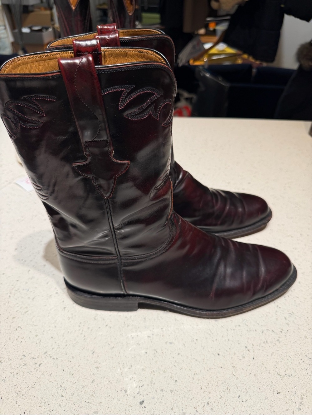Lucchese black cherry Dark Burgundy Leather Cowboy Boots - Picture 2 of 9